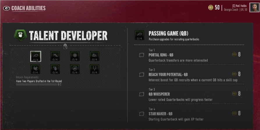 College Football 25 Talent Developer