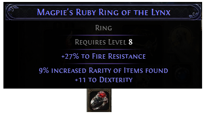 PoE 2 Magpie's Ruby Ring of The Lynx