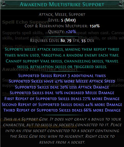 PoE Awakened Multistrike Support 3.25