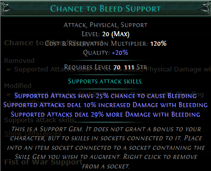 PoE Chance to Bleed Support 3.25