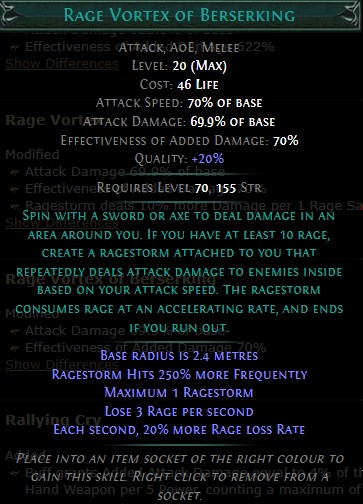 PoE Rage Vortex of Berserking Build 3.25