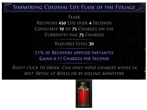 PoE 2 Simmering Colossal Life Flask of The Foliage